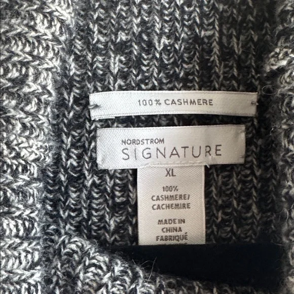 Nordstrom Signature Funnel Neck Cashmere Tunic Sweater Grey Black size XL - Picture 4 of 6